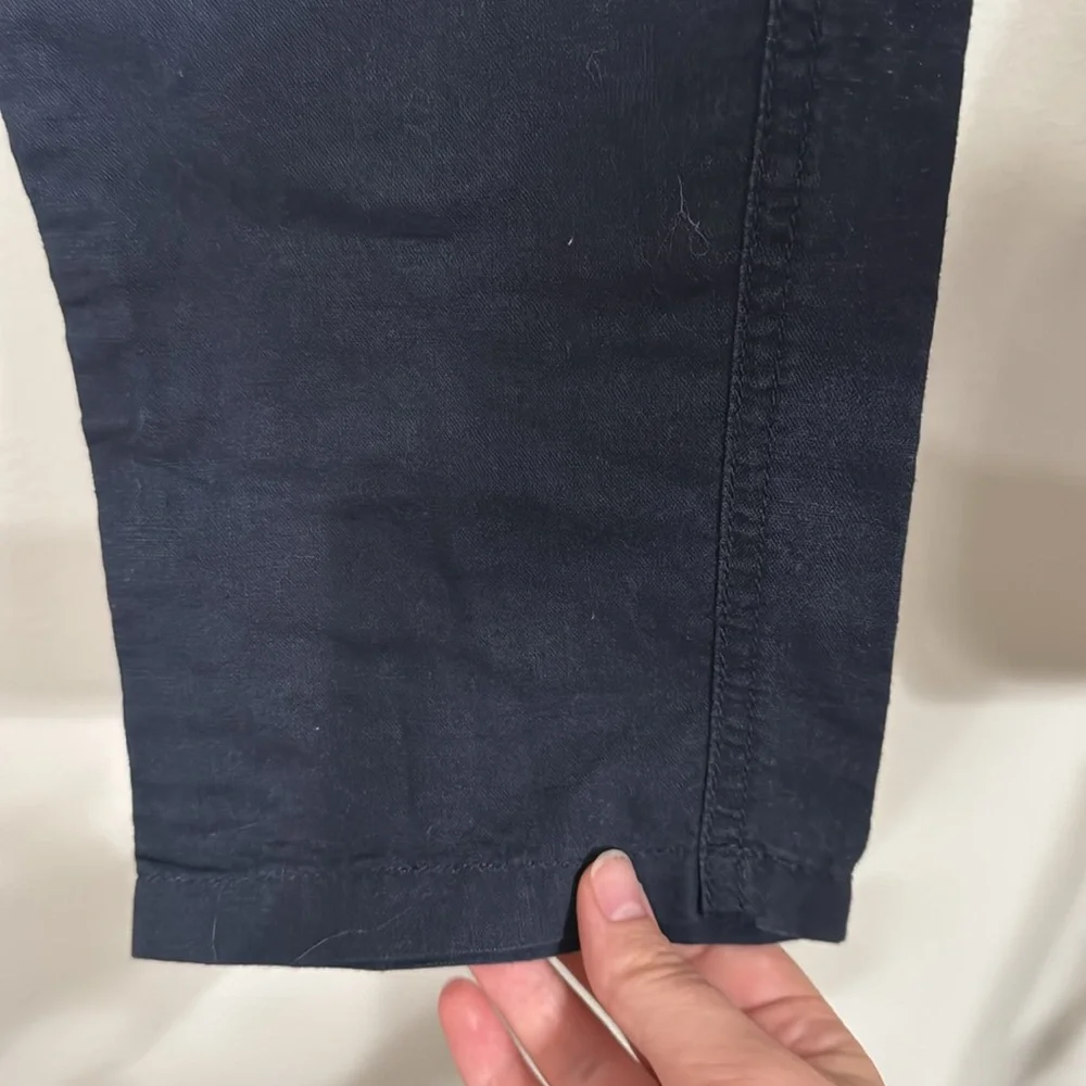 Mango Basic Navy Straight leg Ankle Chino Pants Flat Front Linen Cotton size 6